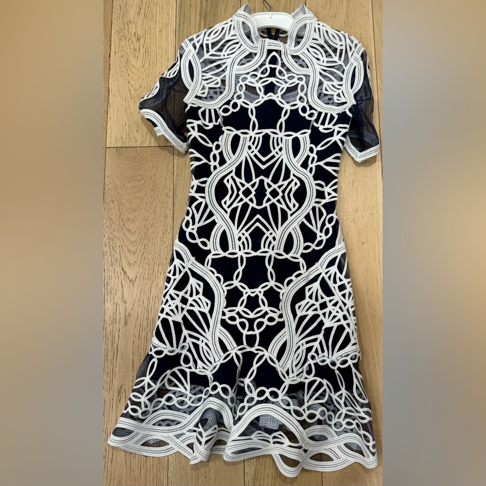Jonathan Simkhai Navy and White Embellished Dress — Size 4